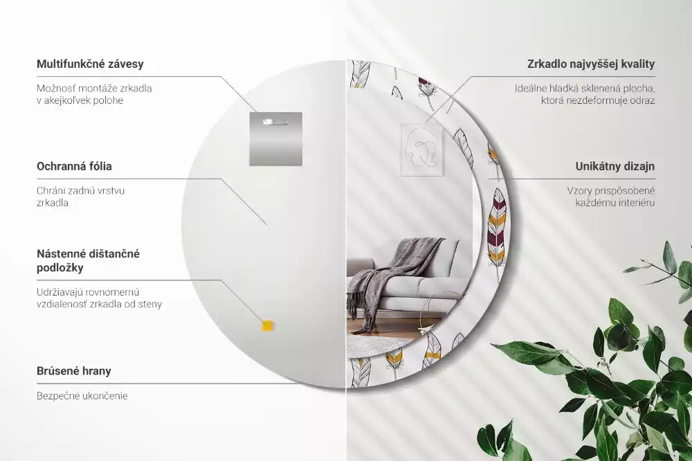 Kulaté dekorační zrcadlo Peří