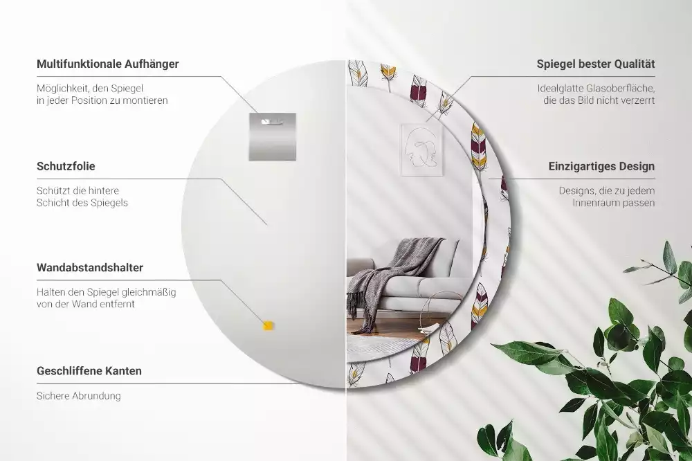 Kulaté dekorační zrcadlo Peří