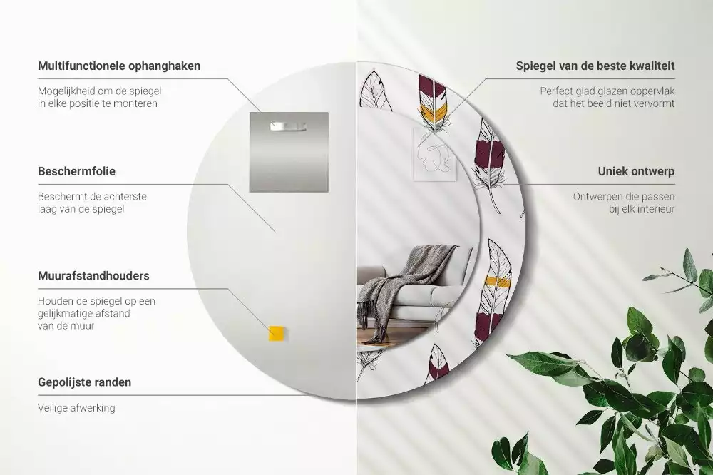 Kulaté dekorační zrcadlo Peří