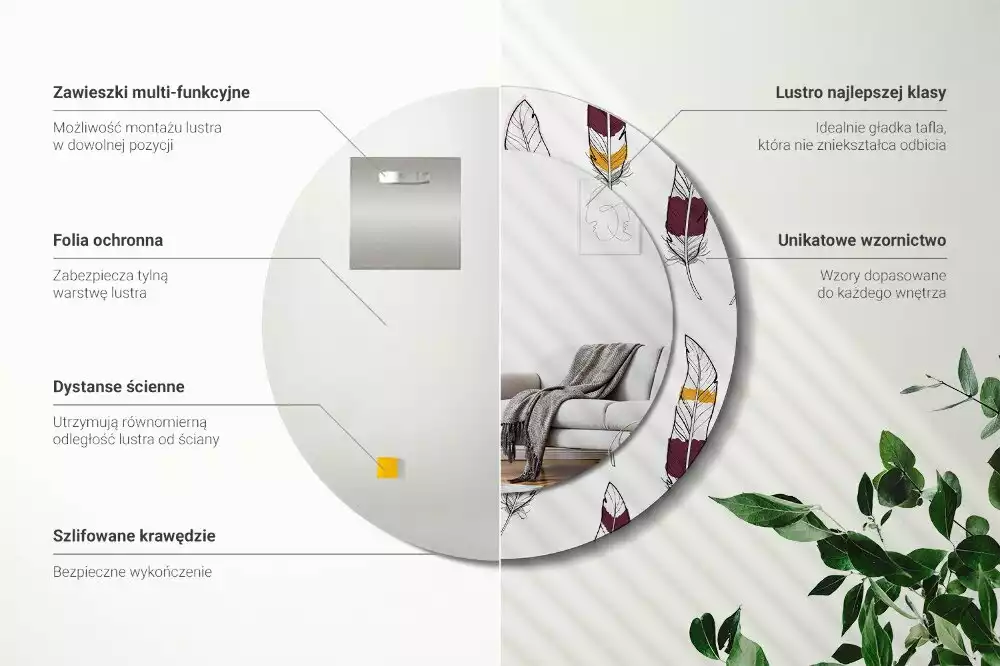 Kulaté dekorační zrcadlo Peří