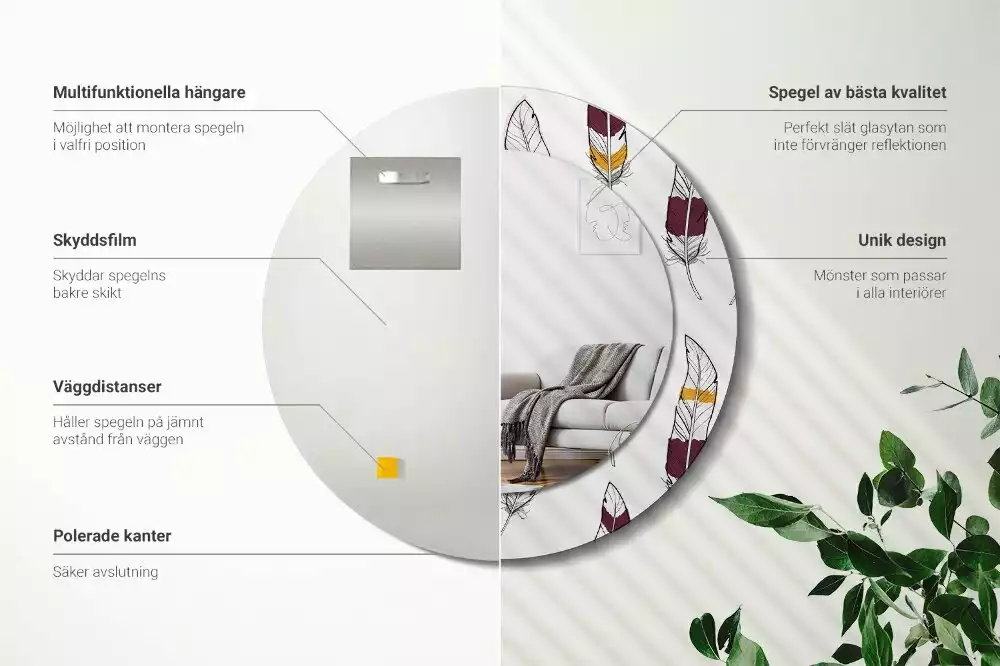 Kulaté dekorační zrcadlo Peří