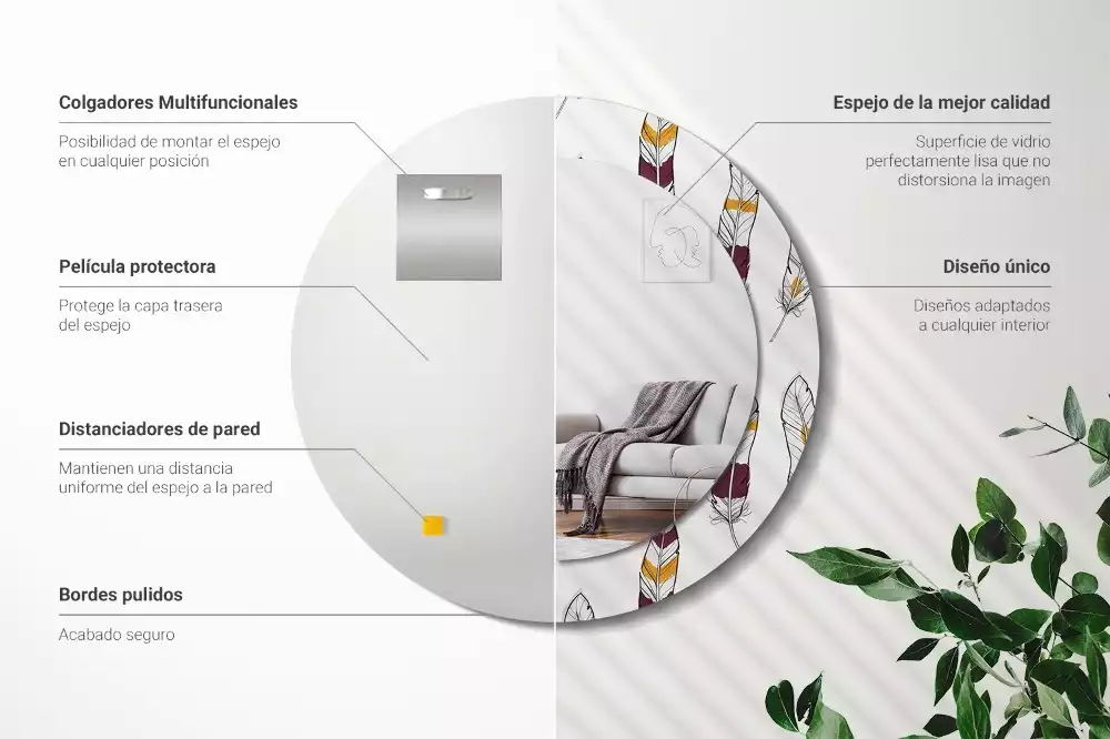 Kulaté dekorační zrcadlo Peří