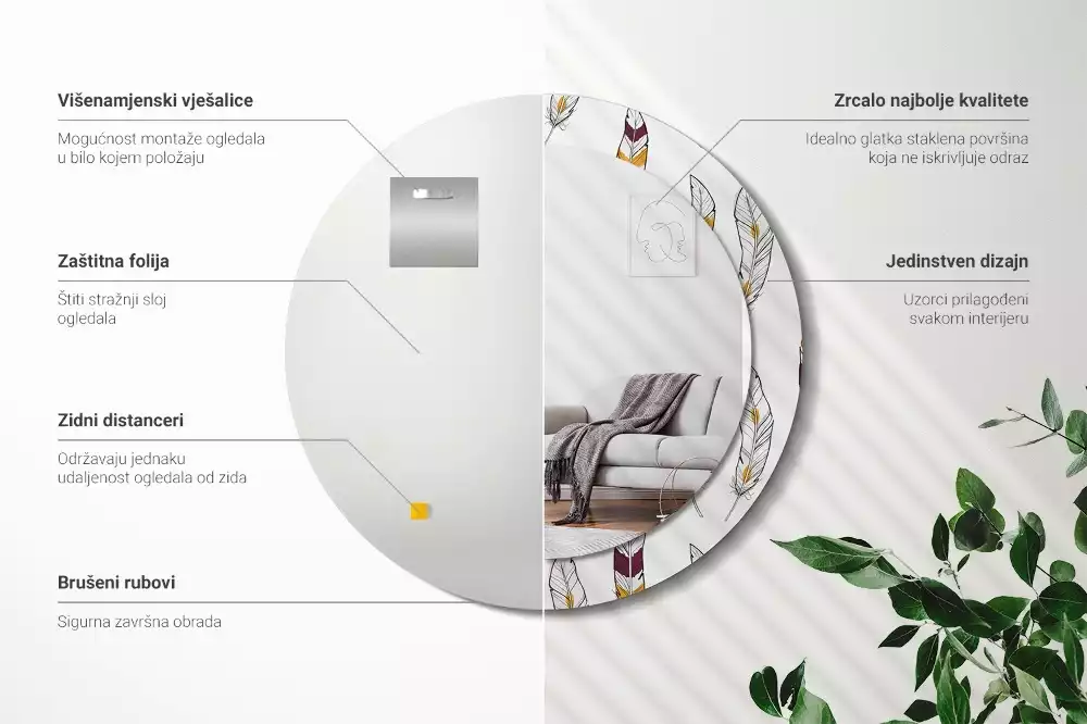 Kulaté dekorační zrcadlo Peří