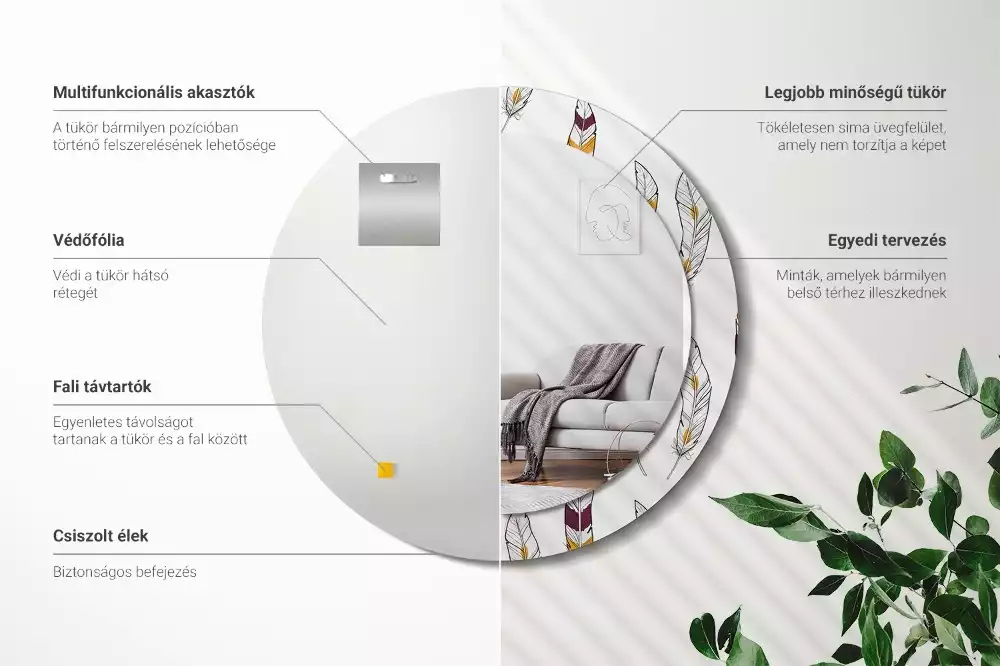 Kulaté dekorační zrcadlo Peří