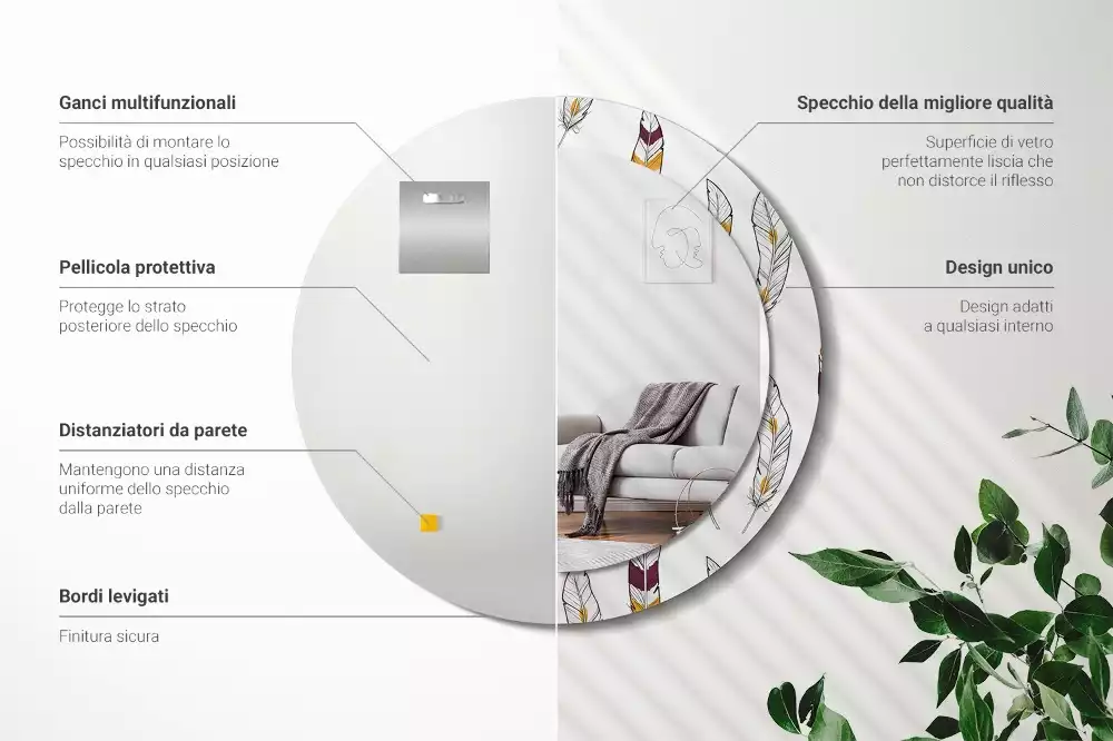 Kulaté dekorační zrcadlo Peří