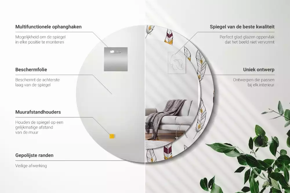 Kulaté dekorační zrcadlo Peří