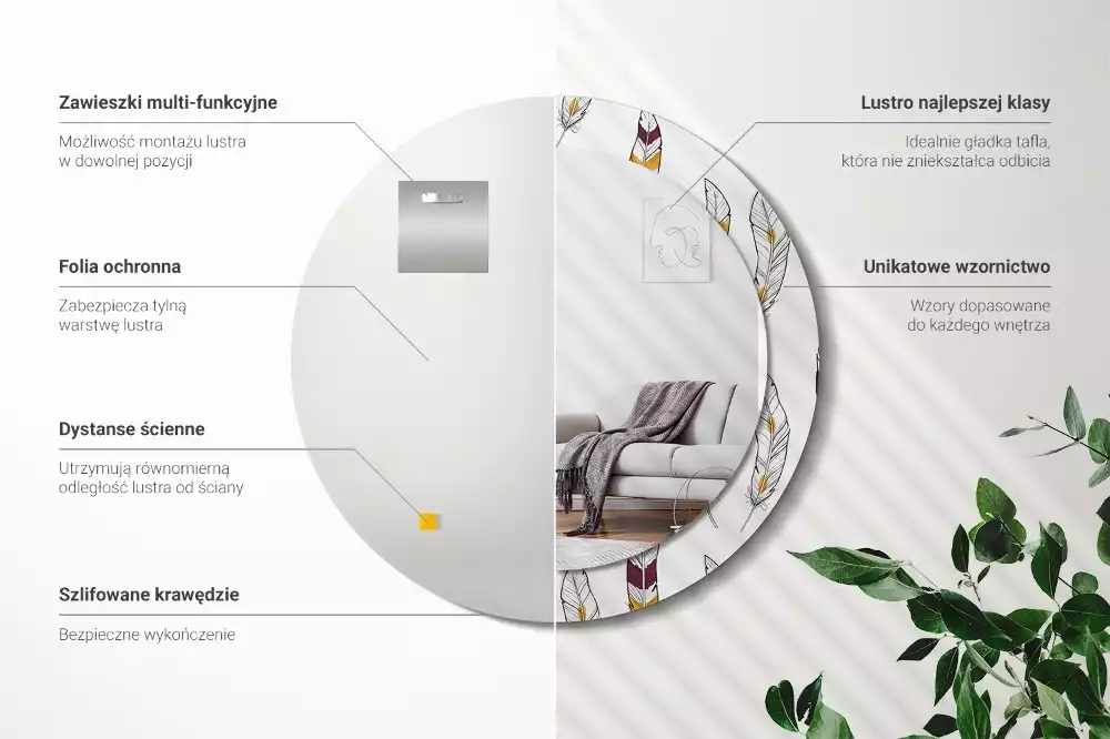 Kulaté dekorační zrcadlo Peří