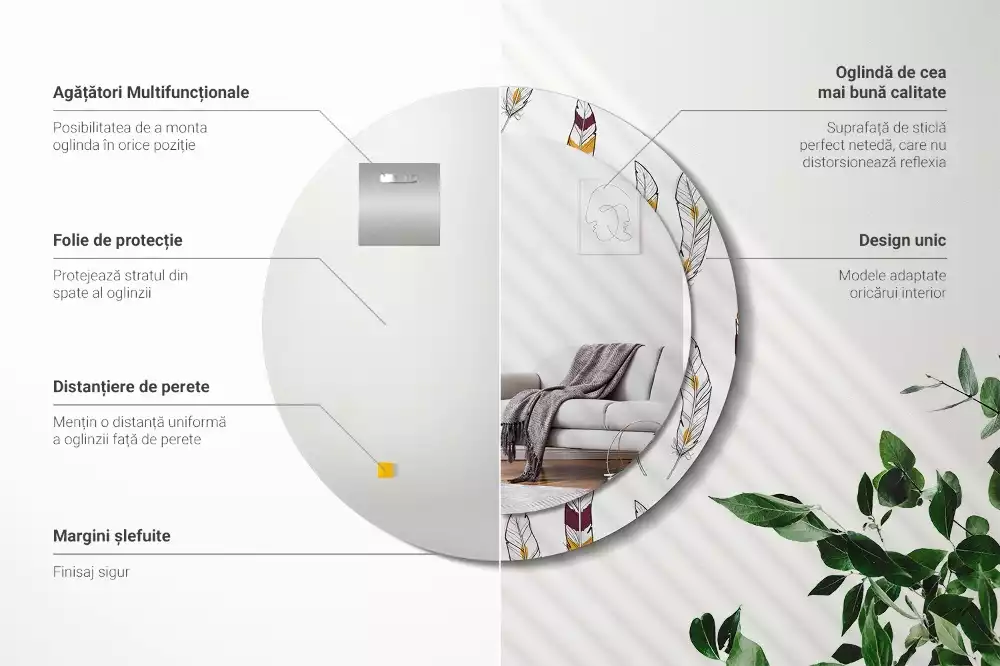 Kulaté dekorační zrcadlo Peří