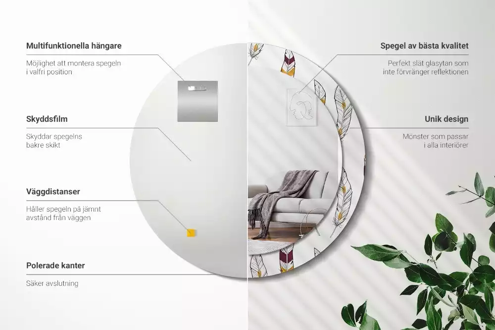 Kulaté dekorační zrcadlo Peří