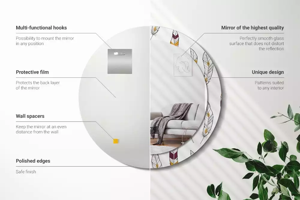 Kulaté dekorační zrcadlo Peří