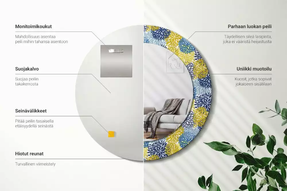 Kulaté dekorační zrcadlo Modré květy