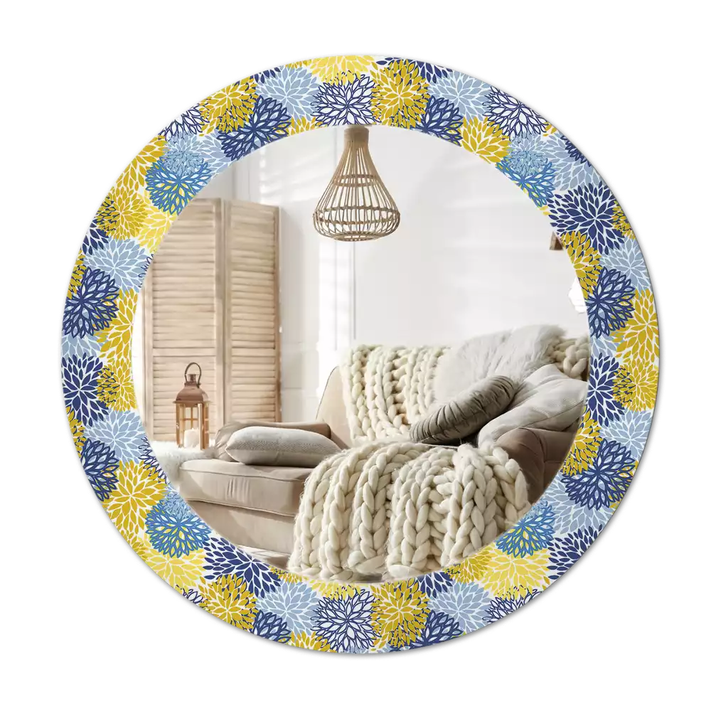 Kulaté dekorační zrcadlo Modré květy