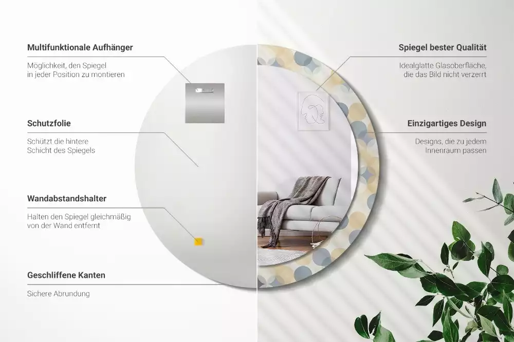 Kulaté dekorační zrcadlo na zeď Geometrické kruhy