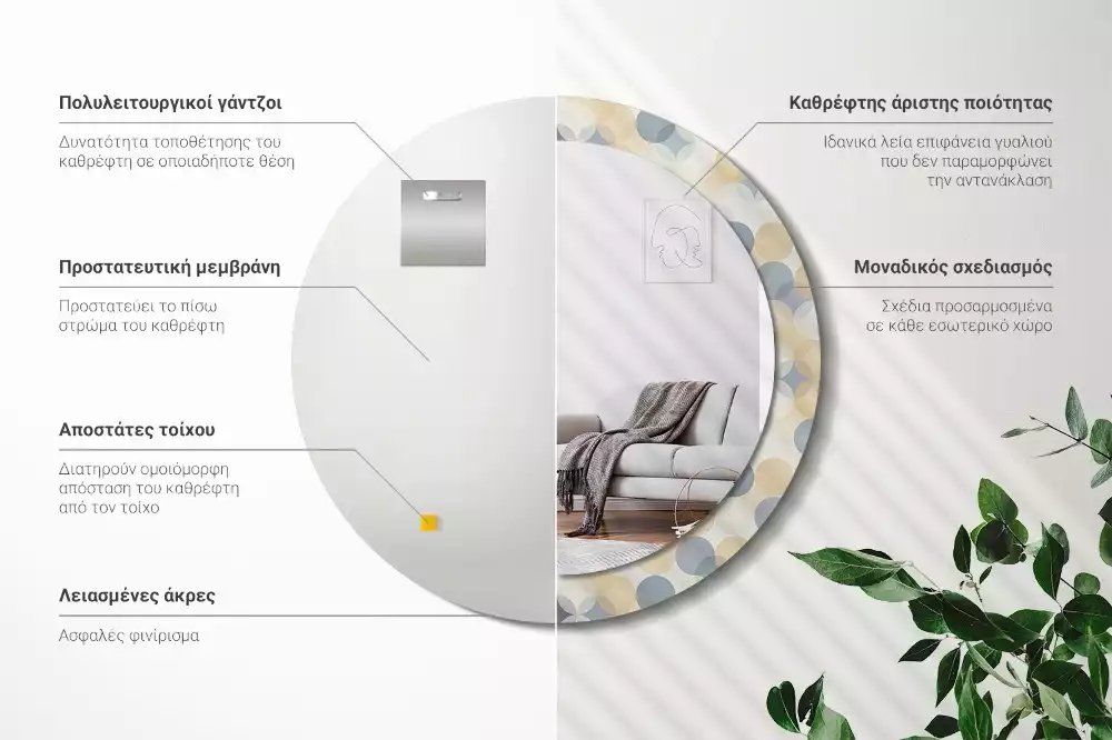 Kulaté dekorační zrcadlo na zeď Geometrické kruhy