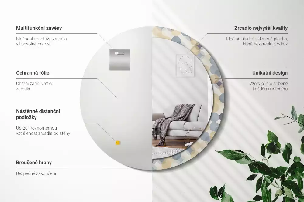 Kulaté dekorační zrcadlo na zeď Geometrické kruhy