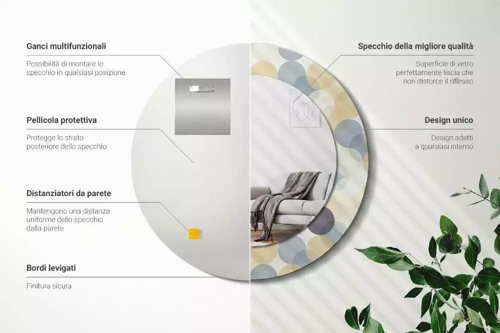 Kulaté dekorační zrcadlo na zeď Geometrické kruhy