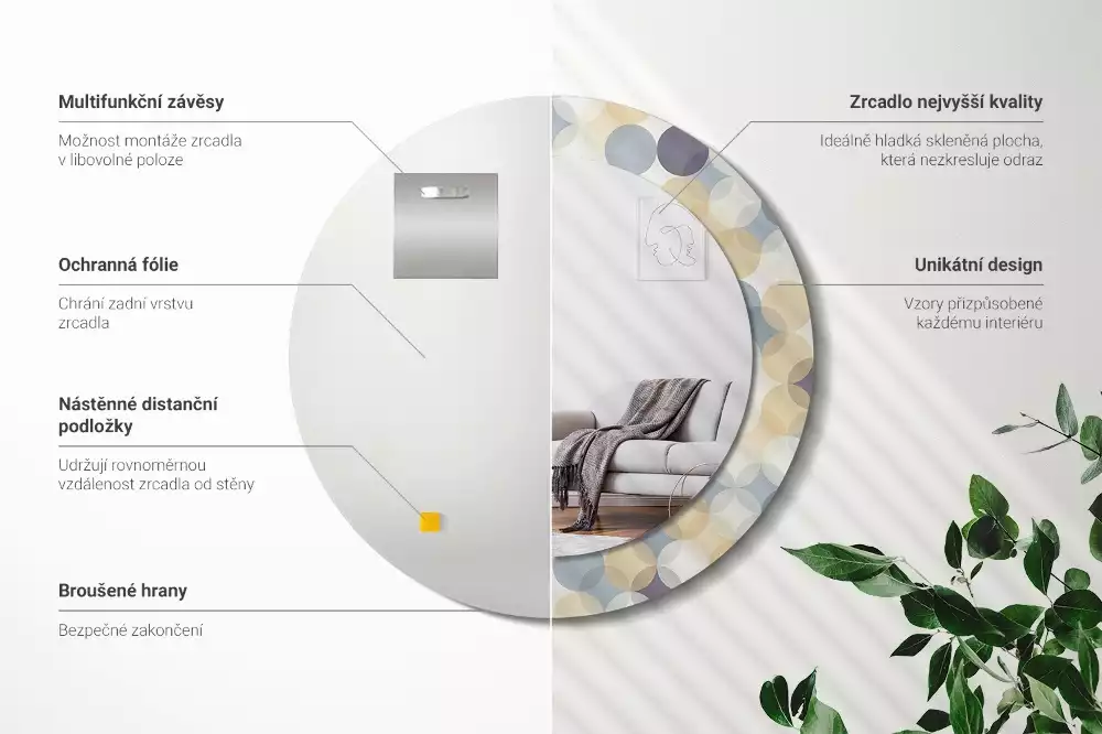 Kulaté dekorační zrcadlo na zeď Geometrické kruhy