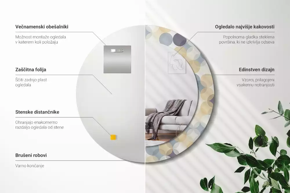 Kulaté dekorační zrcadlo na zeď Geometrické kruhy