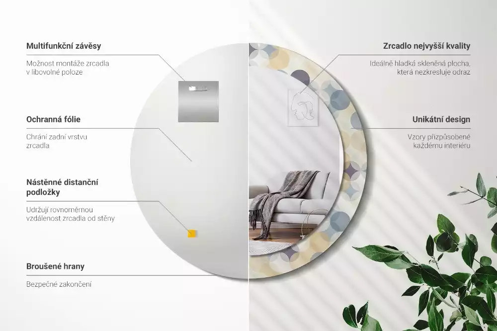 Kulaté dekorační zrcadlo na zeď Geometrické kruhy