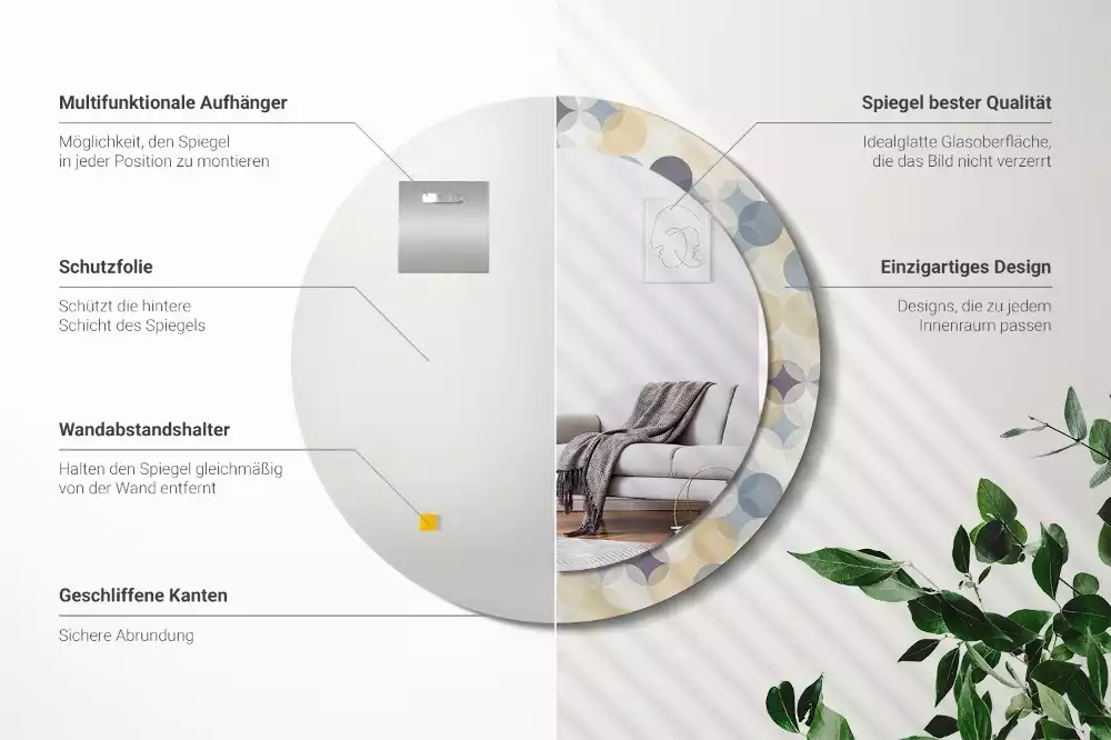 Kulaté dekorační zrcadlo na zeď Geometrické kruhy