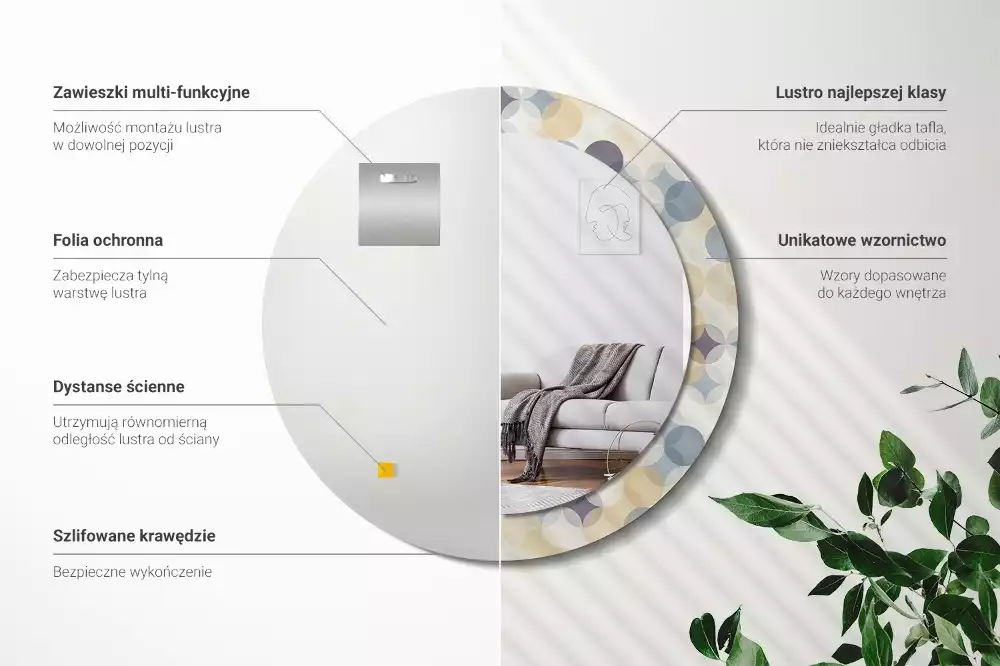 Kulaté dekorační zrcadlo na zeď Geometrické kruhy