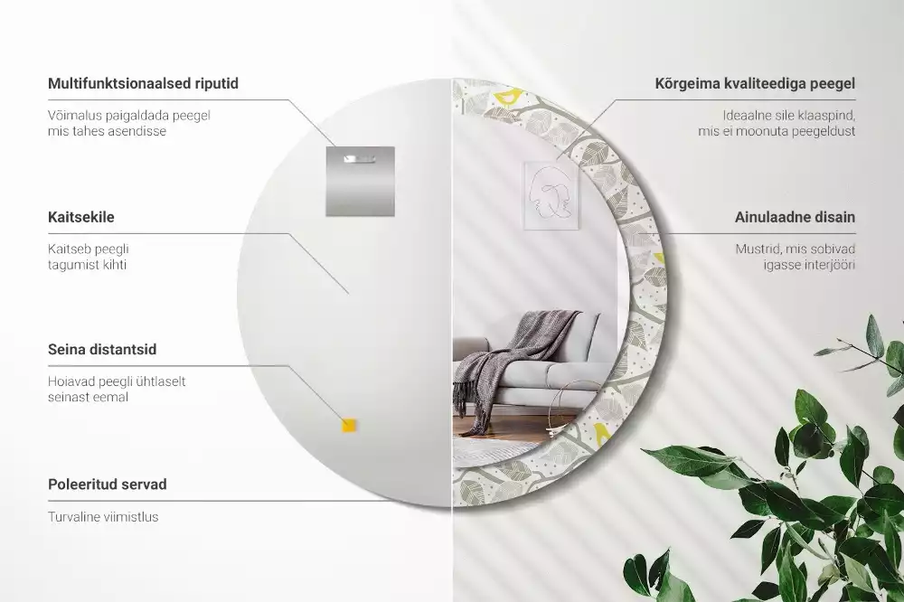 Kulaté dekorativní zrcadlo Žlutí ptáci na větvích