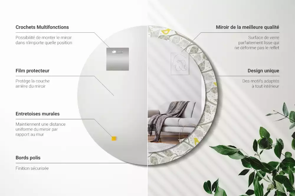 Kulaté dekorativní zrcadlo Žlutí ptáci na větvích