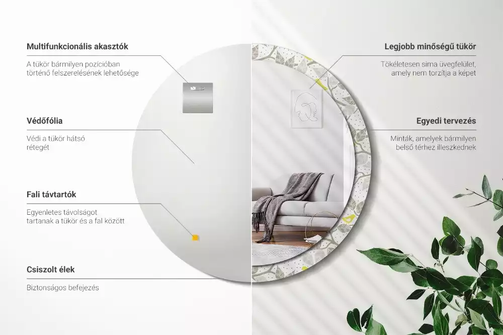 Kulaté dekorativní zrcadlo Žlutí ptáci na větvích