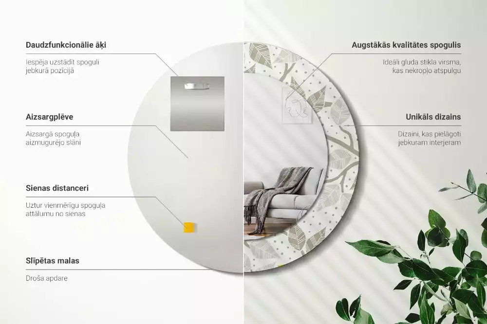 Kulaté dekorativní zrcadlo Žlutí ptáci na větvích