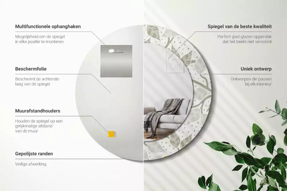 Kulaté dekorativní zrcadlo Žlutí ptáci na větvích