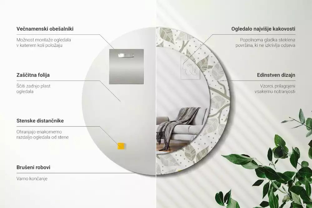 Kulaté dekorativní zrcadlo Žlutí ptáci na větvích