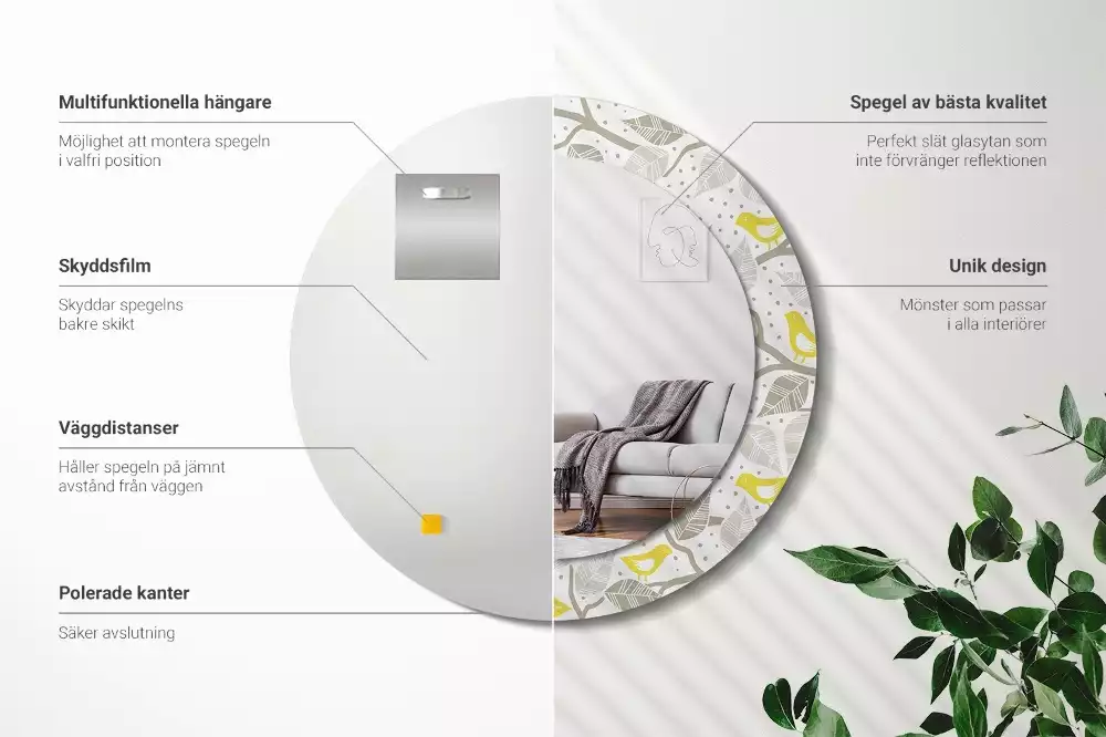 Kulaté dekorativní zrcadlo Žlutí ptáci na větvích