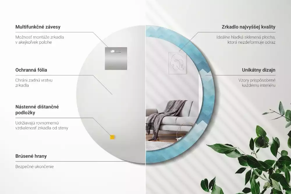 Kulaté dekorativní zrcadlo Modrá chevron