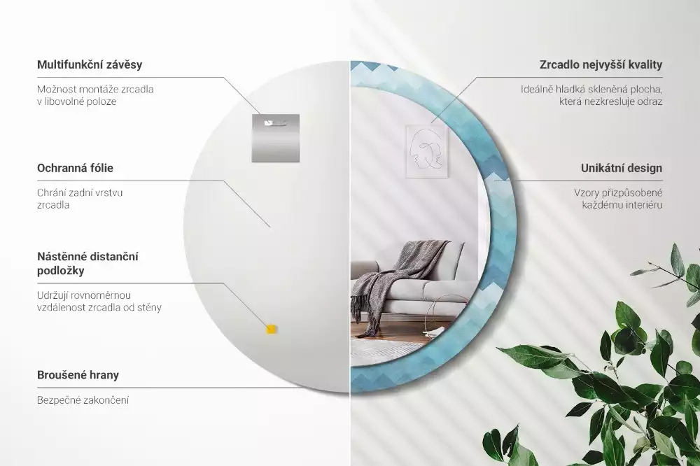 Kulaté dekorativní zrcadlo Modrá chevron