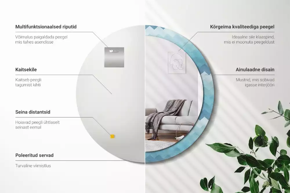 Kulaté dekorativní zrcadlo Modrá chevron