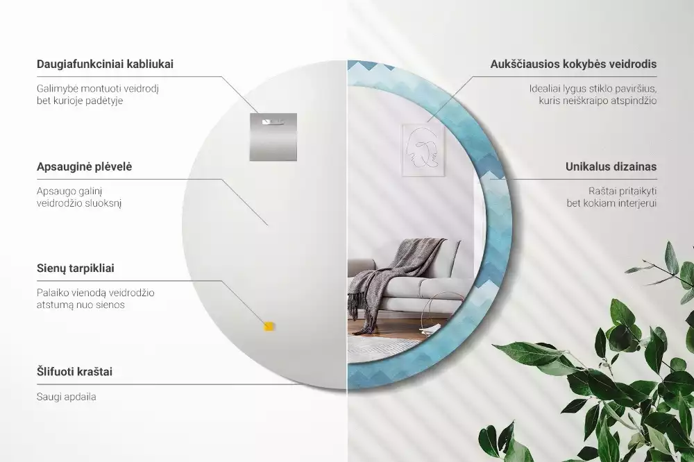 Kulaté dekorativní zrcadlo Modrá chevron