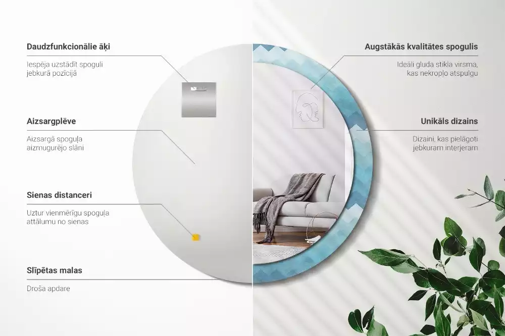 Kulaté dekorativní zrcadlo Modrá chevron