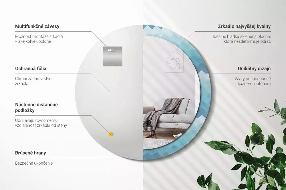 Kulaté dekorativní zrcadlo Modrá chevron