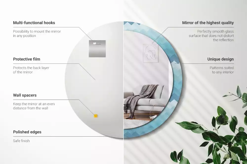 Kulaté dekorativní zrcadlo Modrá chevron