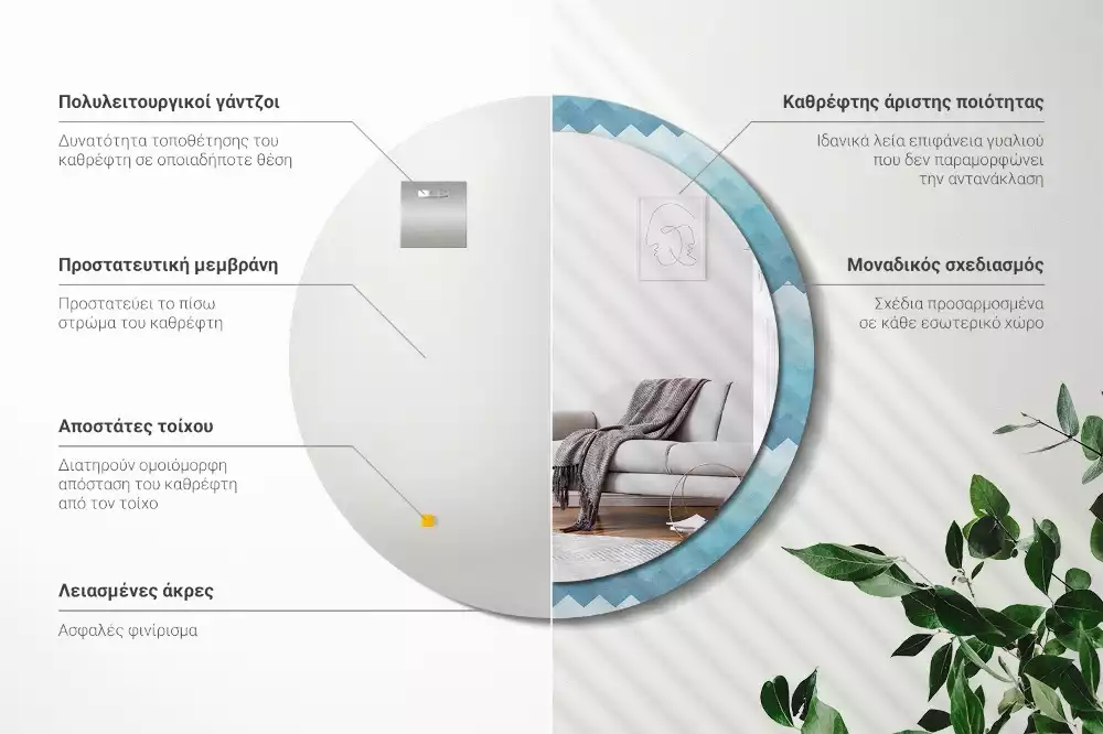 Kulaté dekorativní zrcadlo Modrá chevron