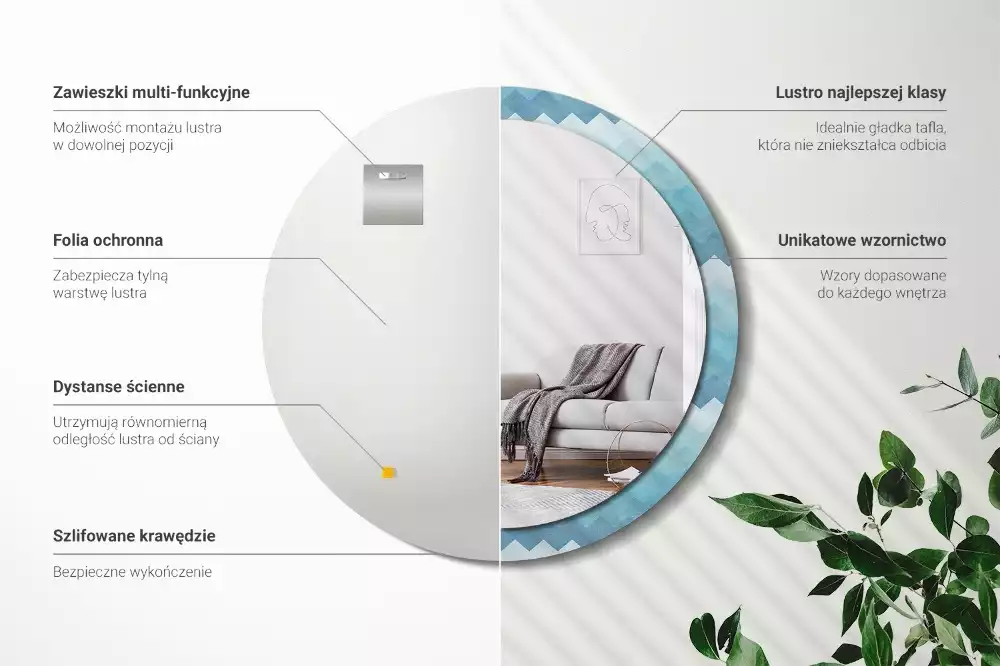 Kulaté dekorativní zrcadlo Modrá chevron