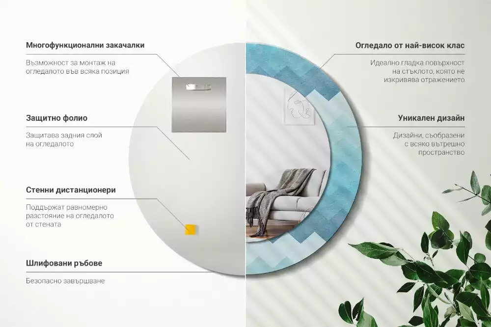 Kulaté dekorativní zrcadlo Modrá chevron