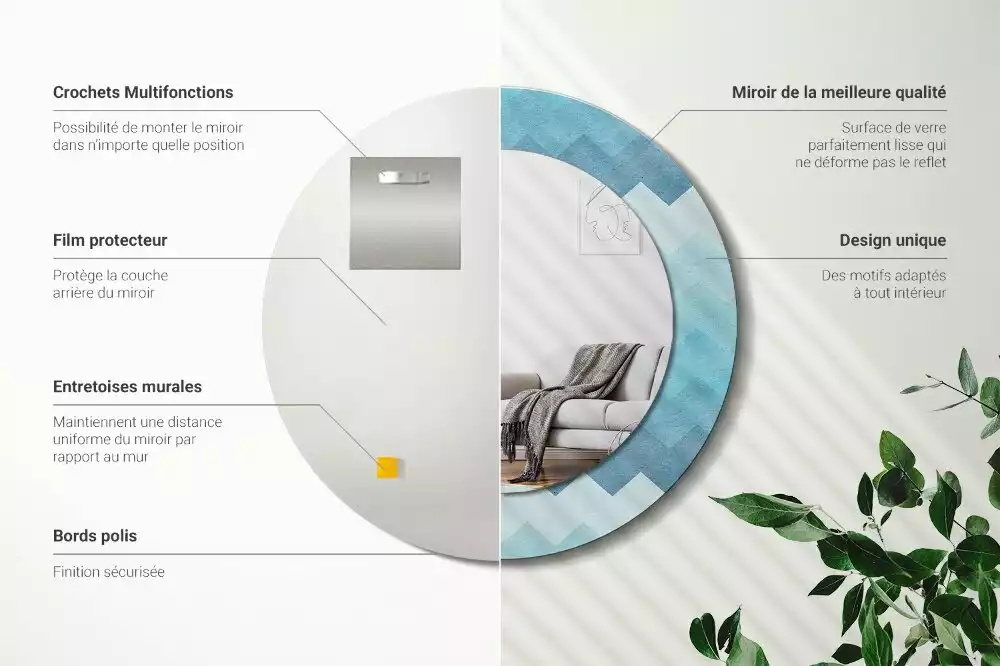 Kulaté dekorativní zrcadlo Modrá chevron