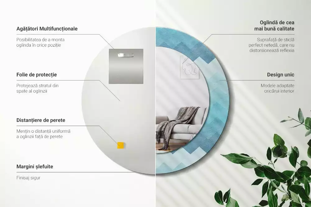 Kulaté dekorativní zrcadlo Modrá chevron