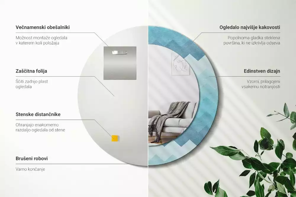 Kulaté dekorativní zrcadlo Modrá chevron