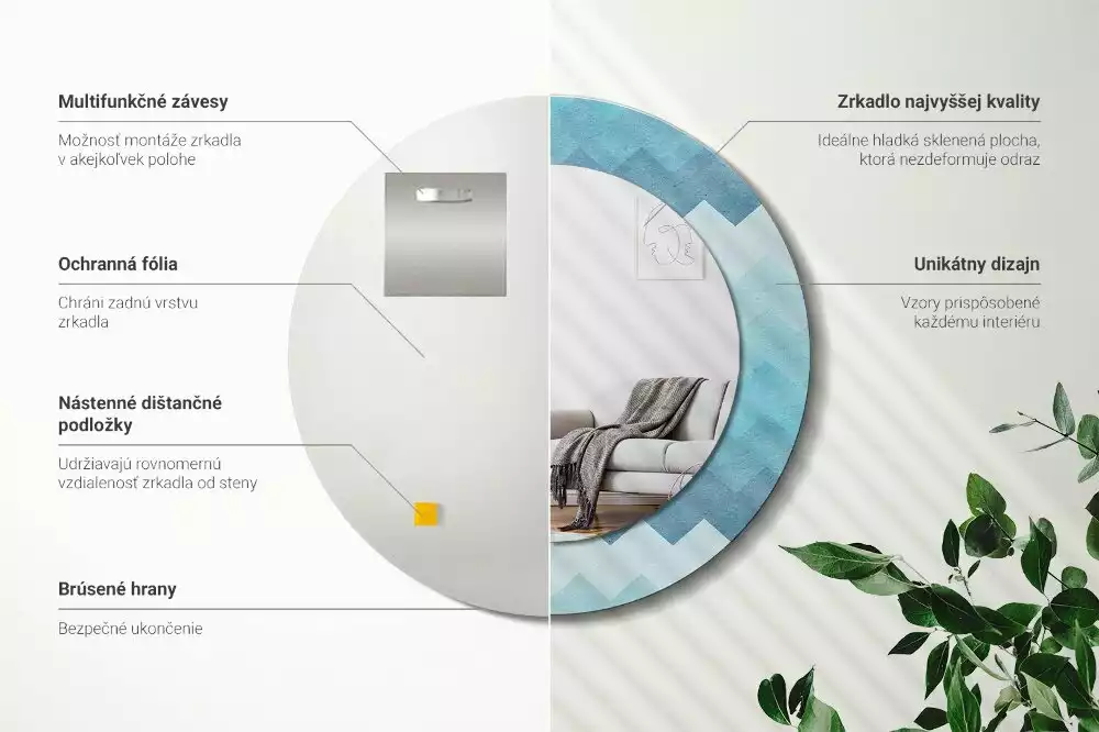 Kulaté dekorativní zrcadlo Modrá chevron