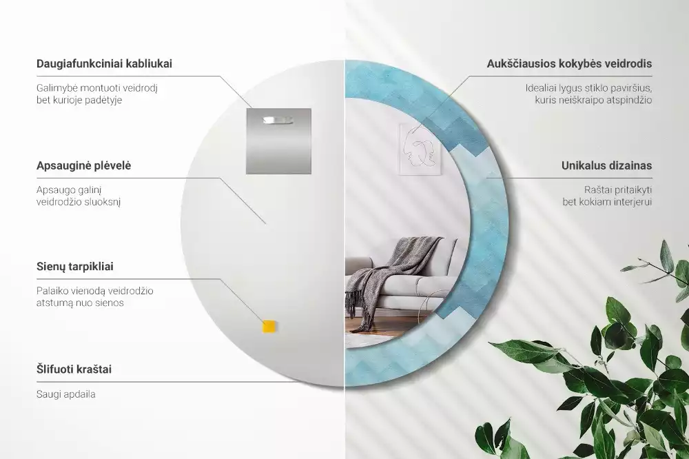 Kulaté dekorativní zrcadlo Modrá chevron