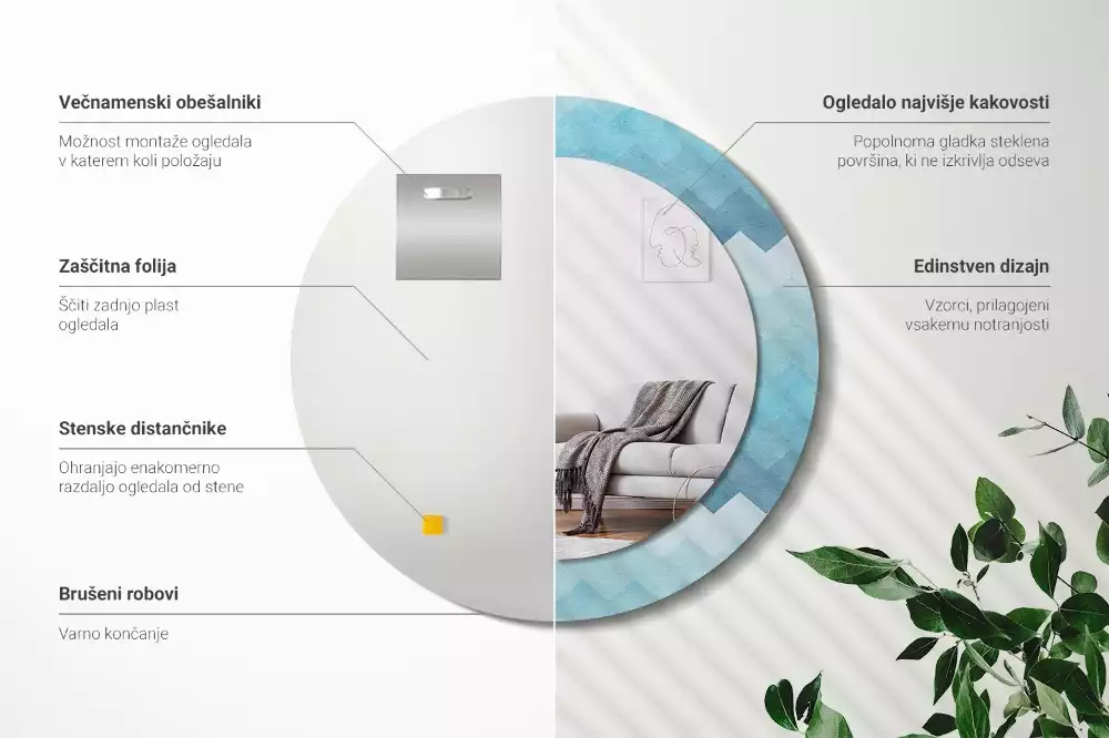 Kulaté dekorativní zrcadlo Modrá chevron