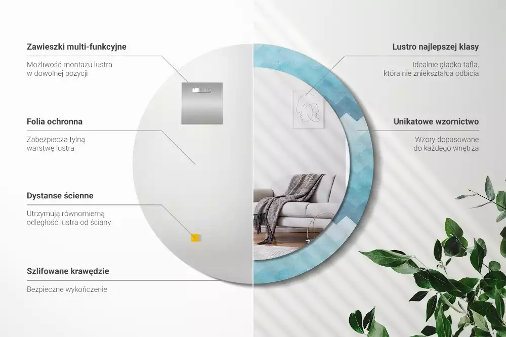 Kulaté dekorativní zrcadlo Modrá chevron