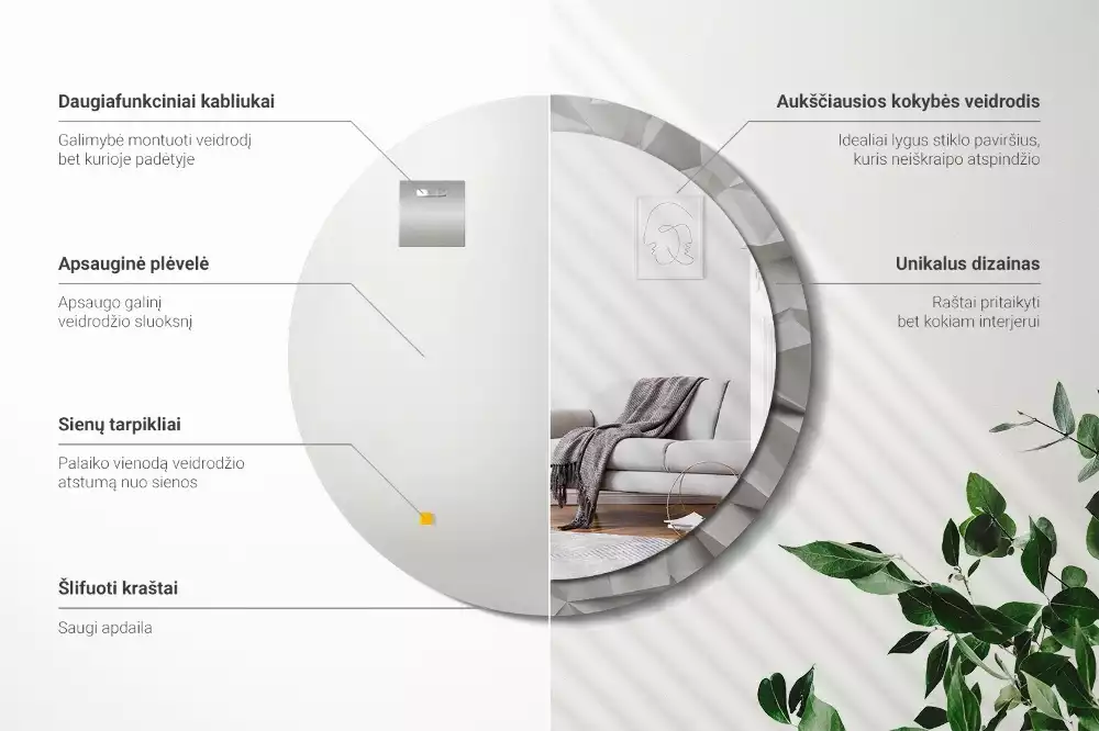 Kulaté dekorativní zrcadlo Abstraktní bílý krystal